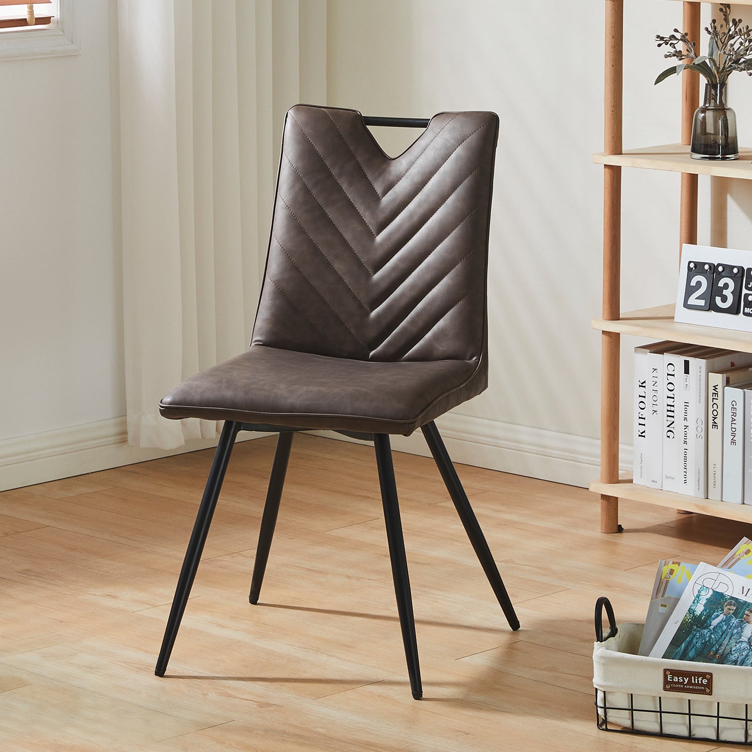 CLIPOP Modern PU Leather Upholstered Handle Dining Chair Black