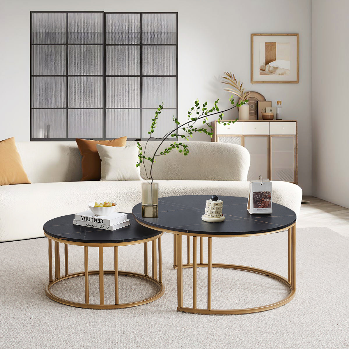 Clipop Modern Marble 2-Piece Round Nesting Coffee Table Set Big Storage ...