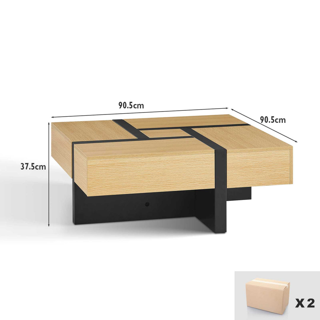 Modo Mid Century Square Coffee Table [4 Drawers][Hidden Storage Spaces]