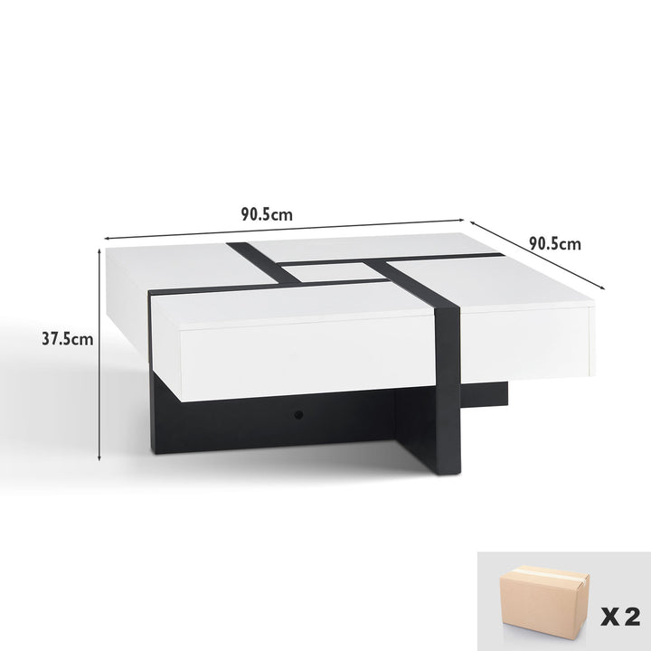 Modo Mid Century Square Coffee Table [4 Drawers][Hidden Storage Spaces]