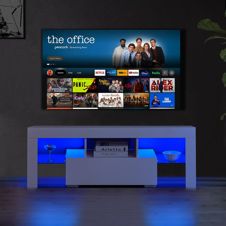 Gwen Led Light TV Stand Cabinet [Tempered Glass][TV Up to 60 Inch]