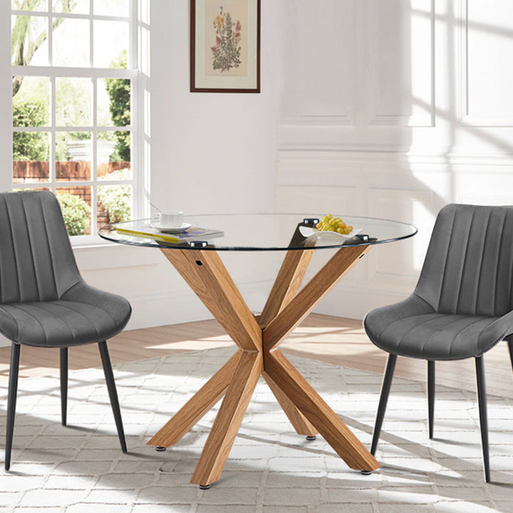 Gillam Round Dining Table [Clear Glass Top][For 4-6]