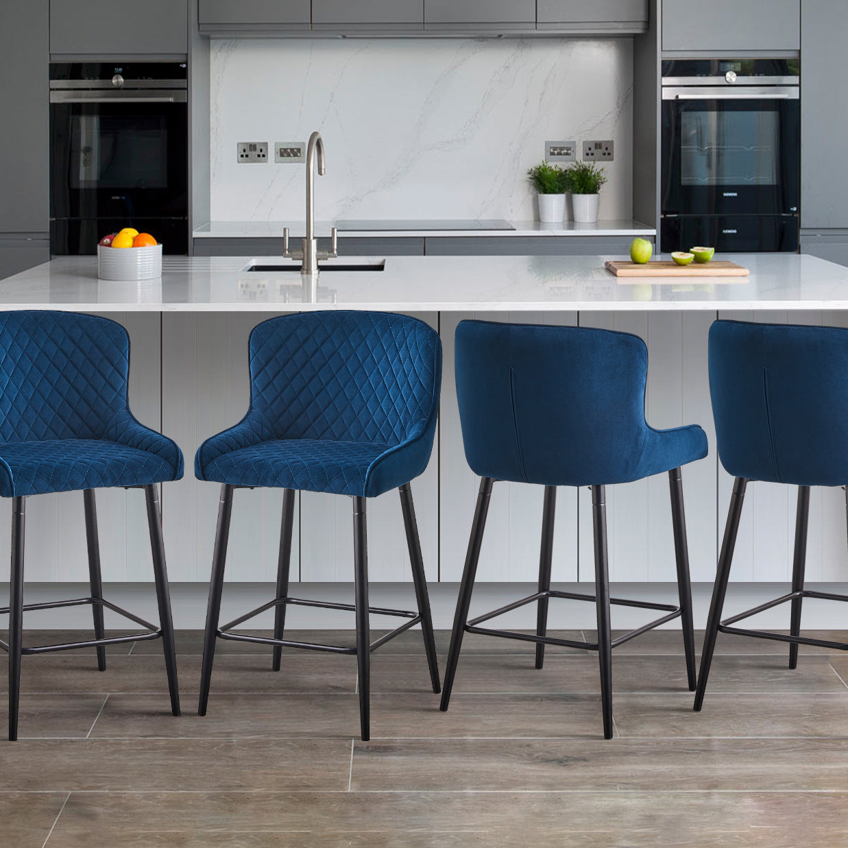 Blue velvet bar stools deals set of 2