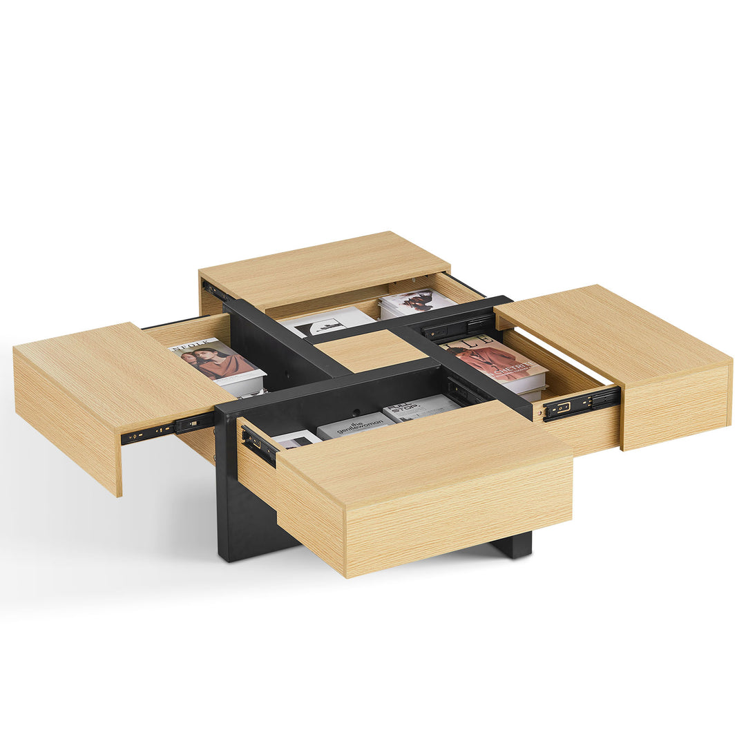 Modo Mid Century Square Coffee Table [4 Drawers][Hidden Storage Spaces]