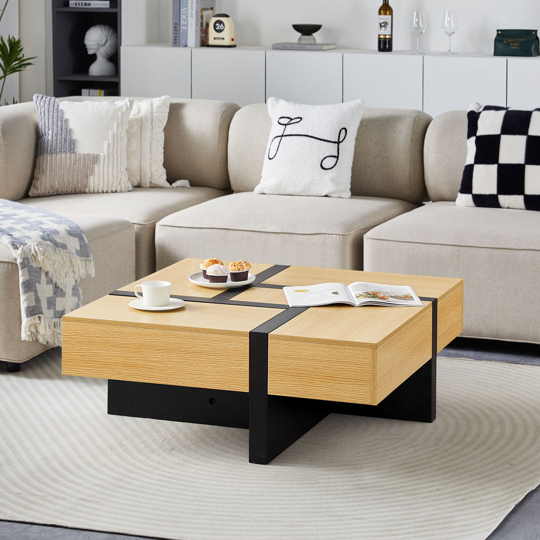 Modo Mid Century Square Coffee Table [4 Drawers][Hidden Storage Spaces]