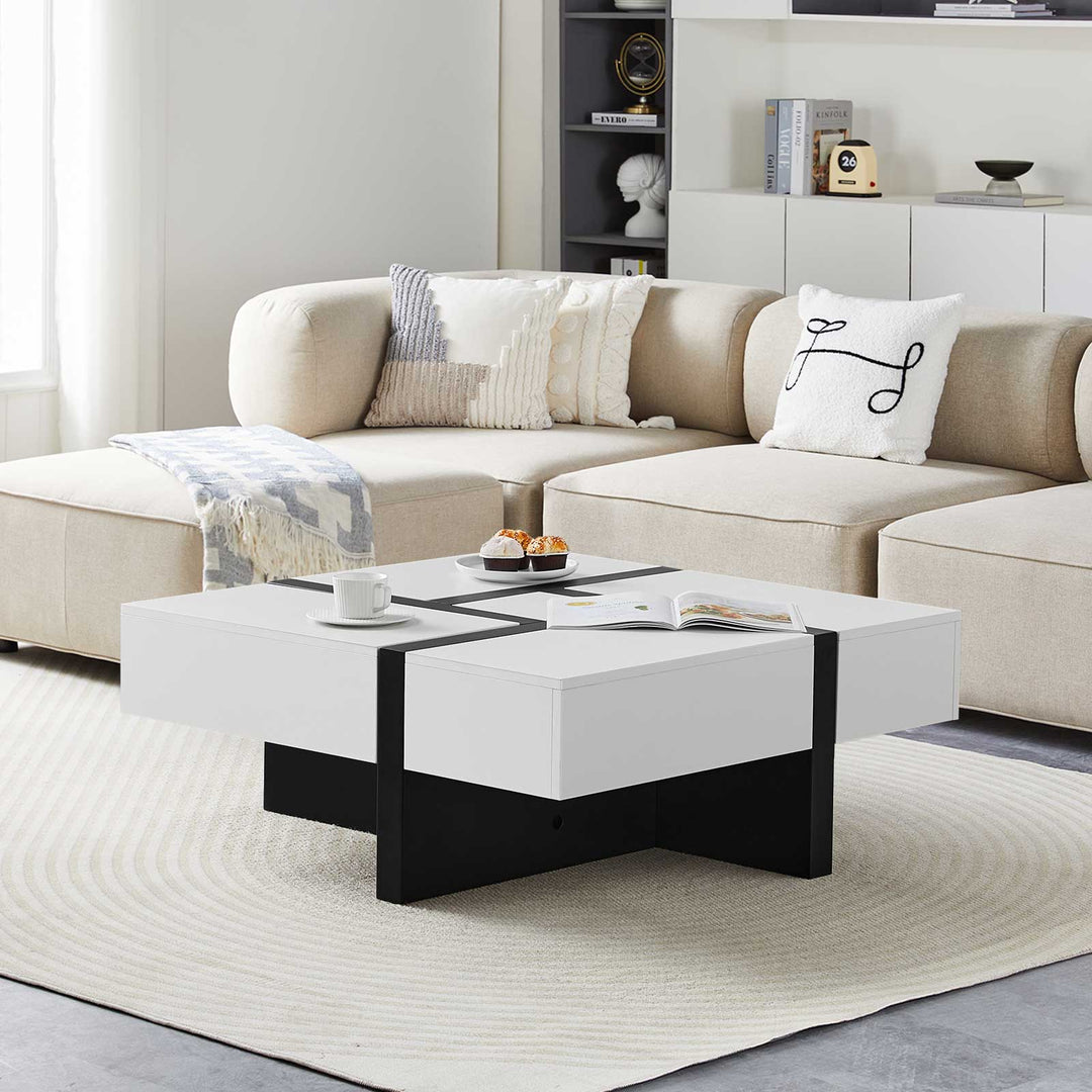 Modo Mid Century Square Coffee Table [4 Drawers][Hidden Storage Spaces]