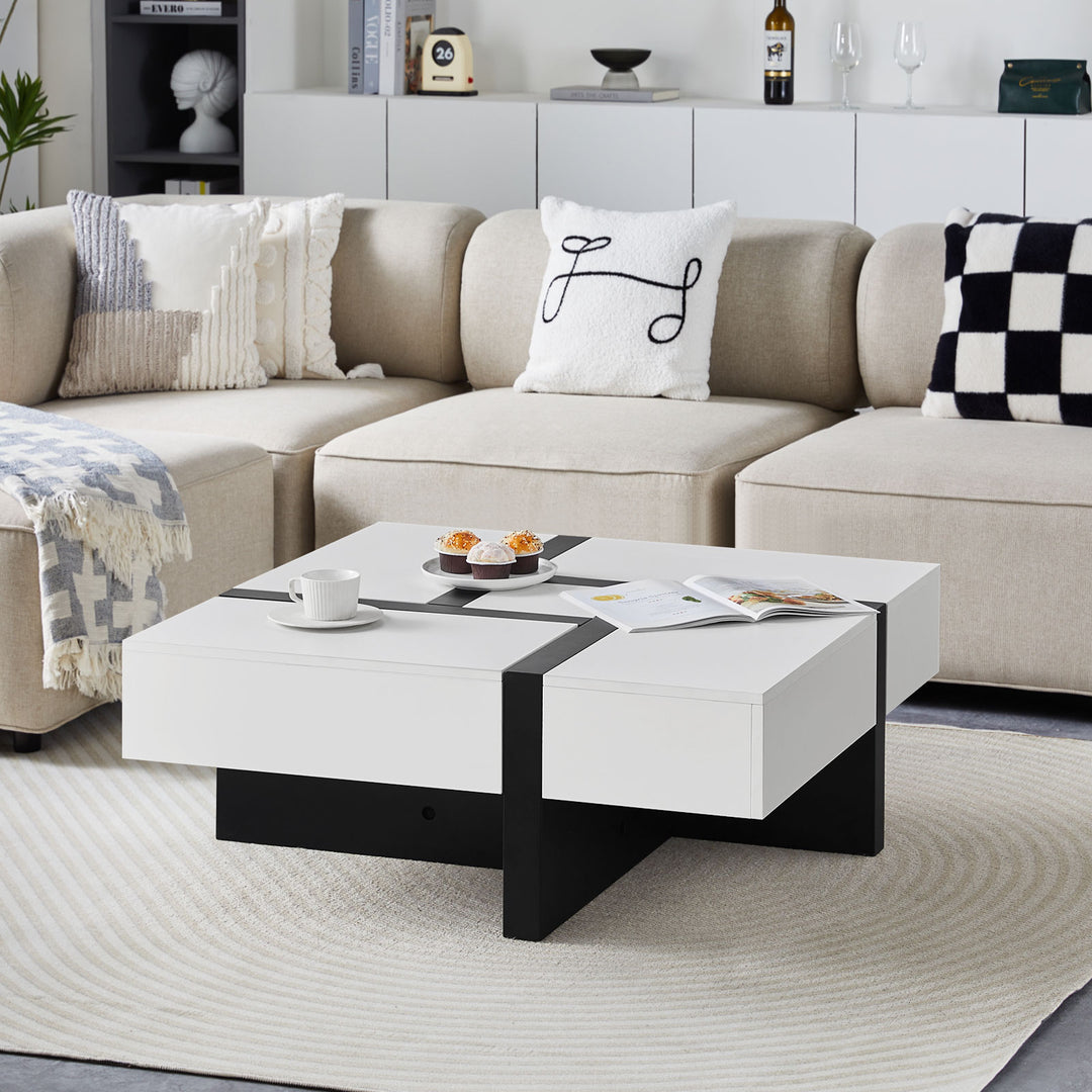 Modo Mid Century Square Coffee Table [4 Drawers][Hidden Storage Spaces]