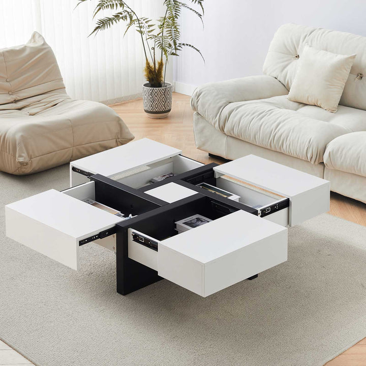 Modo Mid Century Square Coffee Table [4 Drawers][Hidden Storage Spaces]