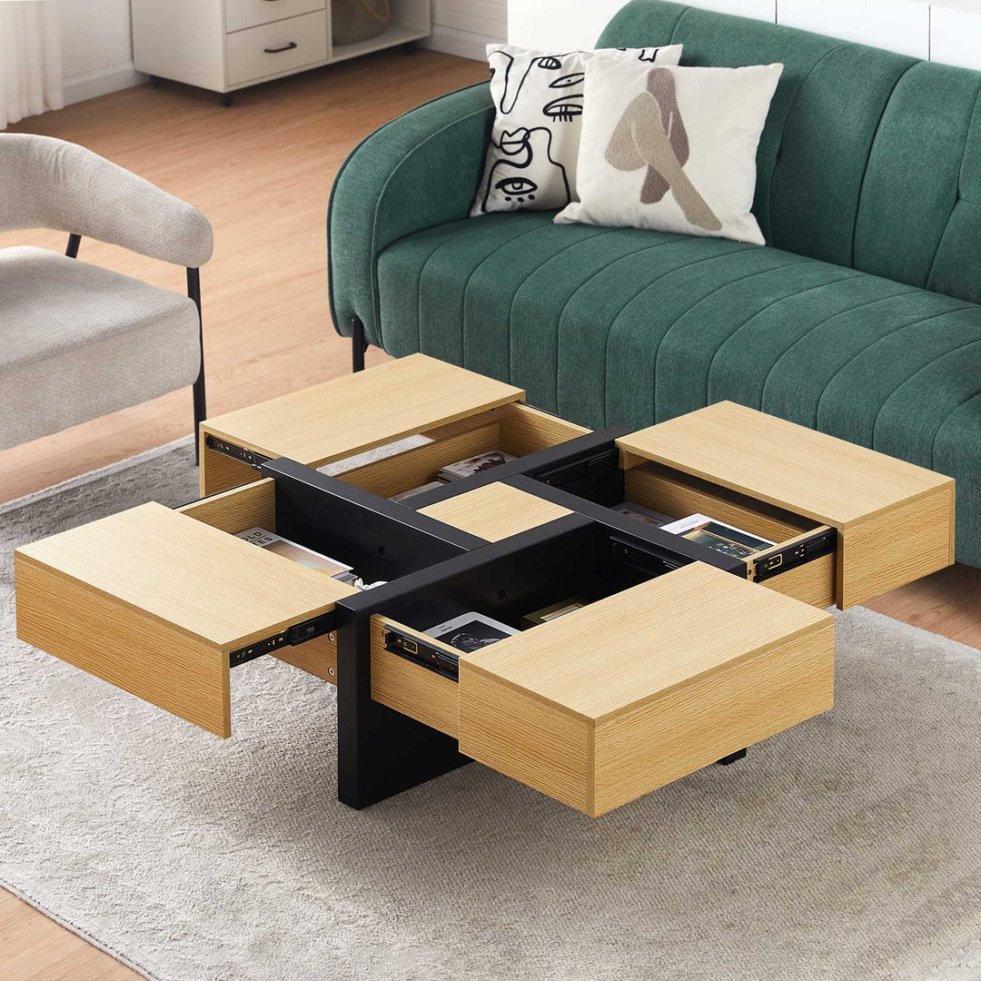 Modo Mid Century Square Coffee Table [4 Drawers][Hidden Storage Spaces]