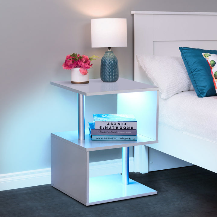 Artez S-Shaped LED Light Bedside Table