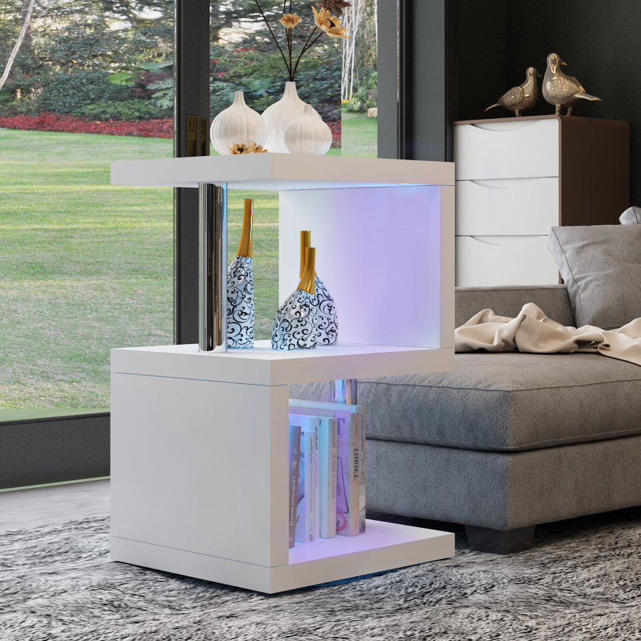 Artez S-Shaped LED Light Bedside Table