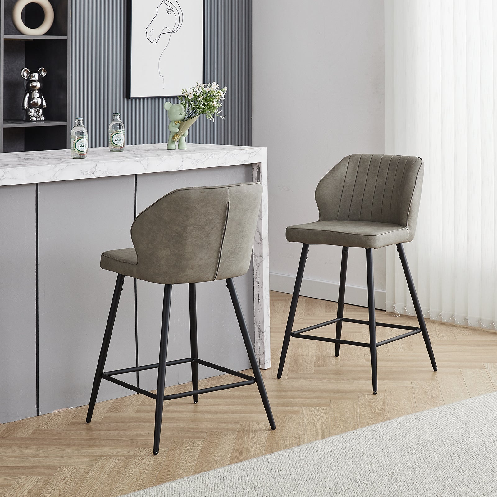 Clipop Danforth Modern Industrial Leather Bar Stool Wingback Metal Legs 