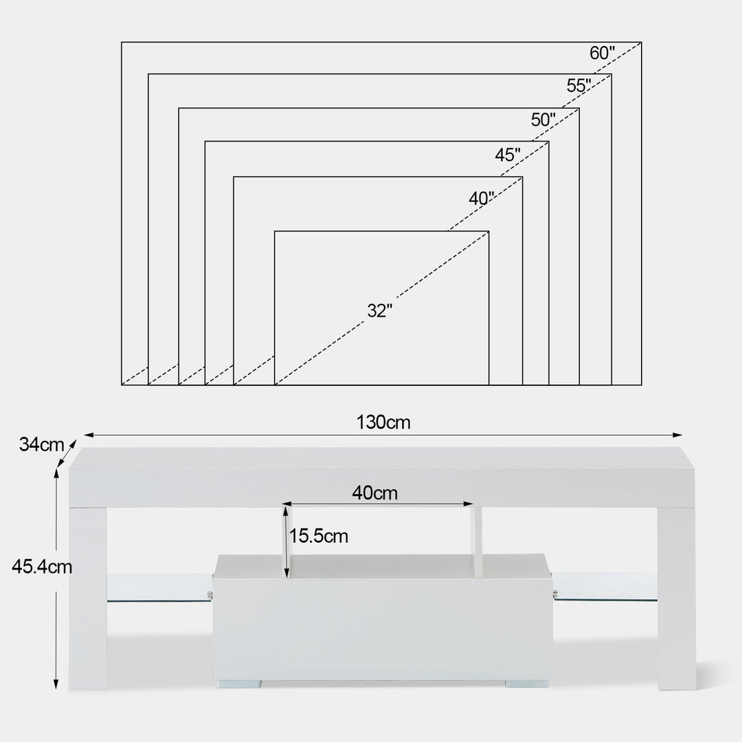 Gwen Led Light TV Stand Cabinet [Tempered Glass][TV Up to 60 Inch]