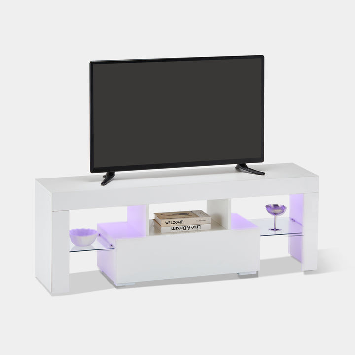 Gwen Led Light TV Stand Cabinet [Tempered Glass][TV Up to 60 Inch]