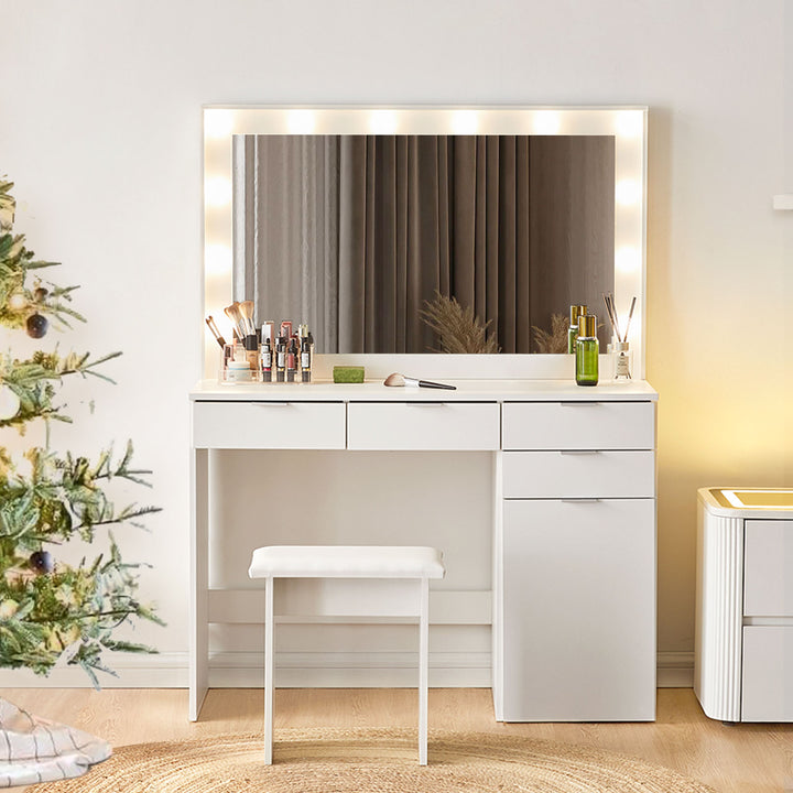 Hollywood White Dressing Table Set [4 Drawers]