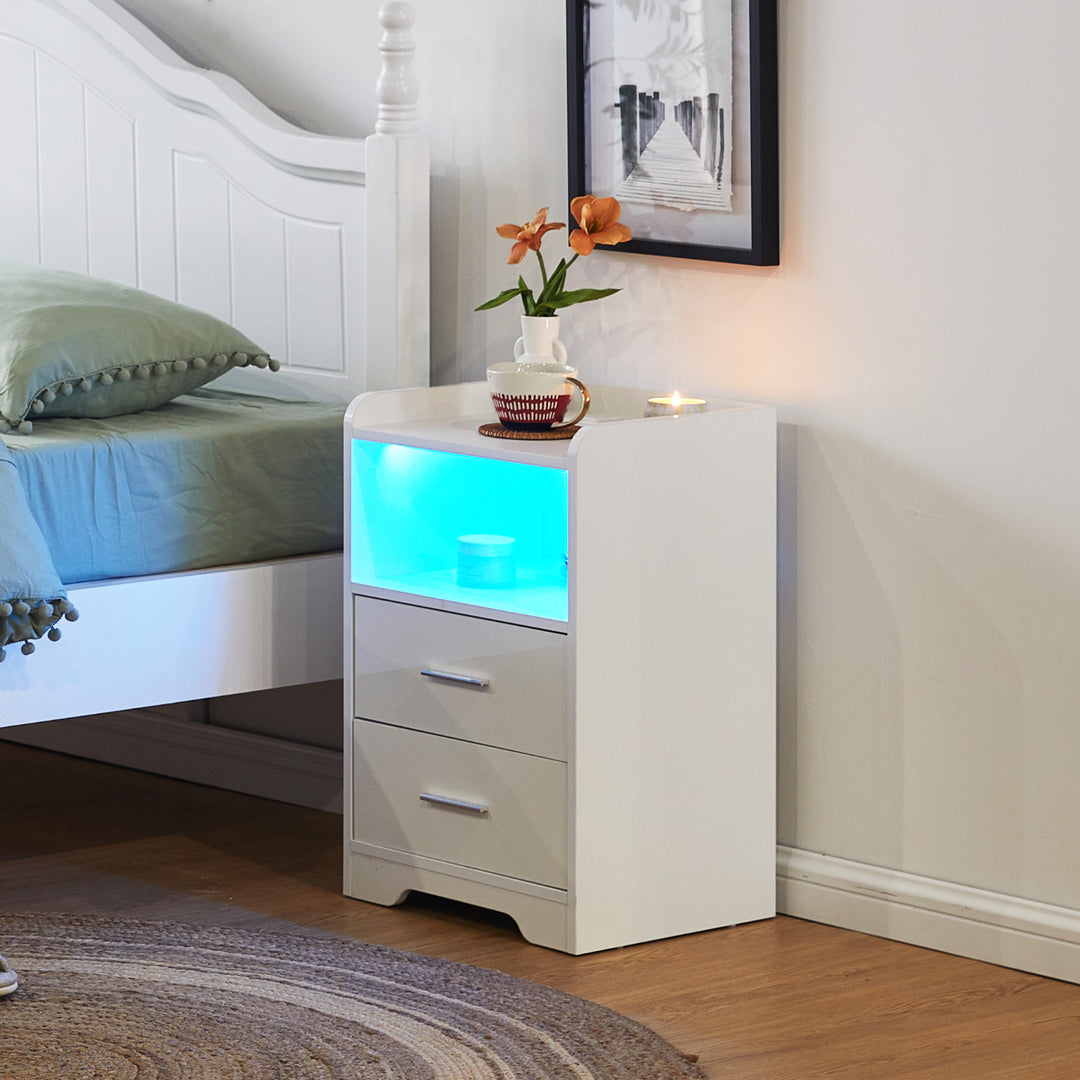 Kody LED Light Bedside Table [Charging Station][Nightstand]