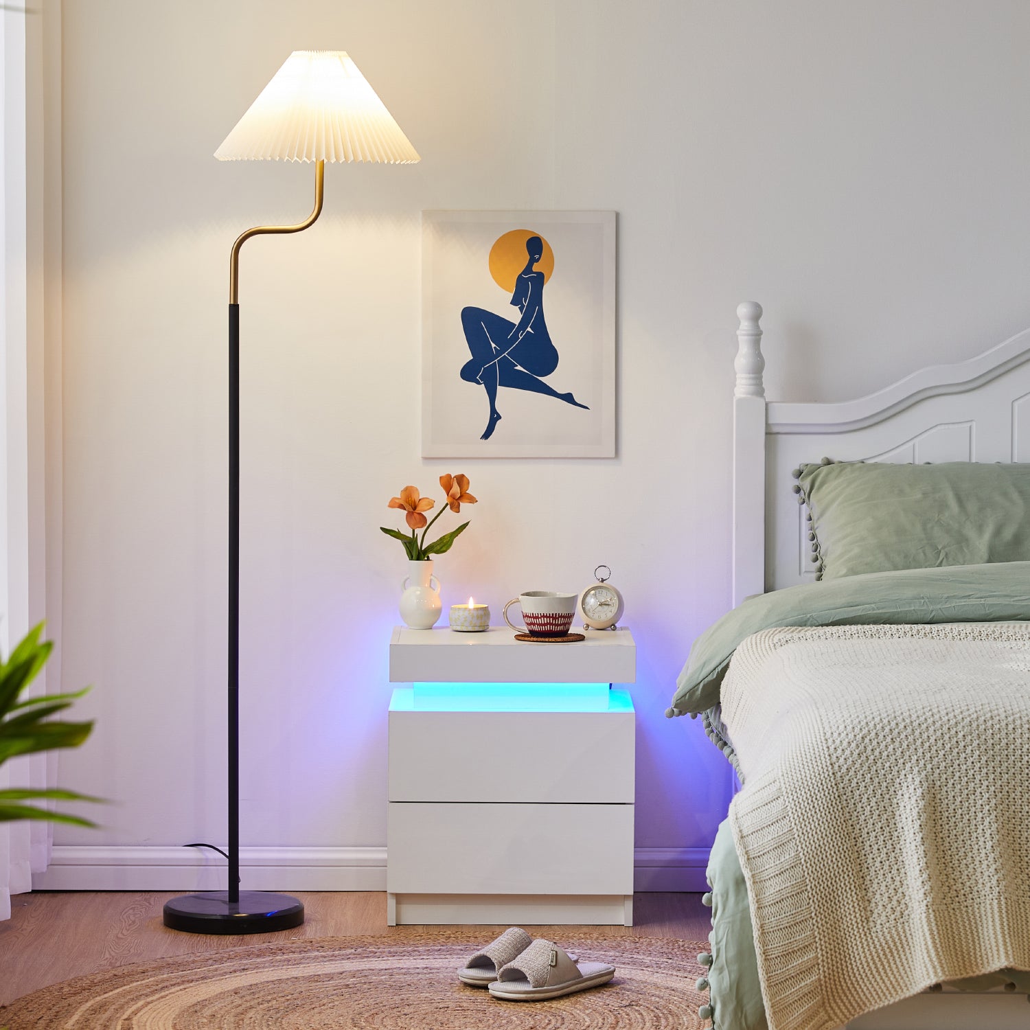 Kumar LED Light Bedside Table [2 Drawers][Nightstand]