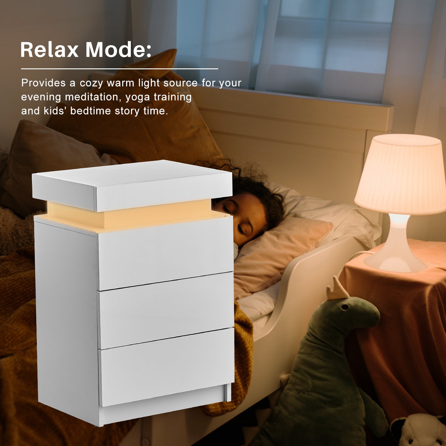 White high gloss bedside best sale table with led light