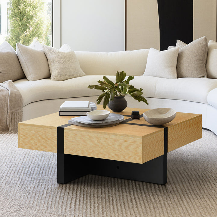 Modo Mid Century Square Coffee Table [4 Drawers][Hidden Storage Spaces]