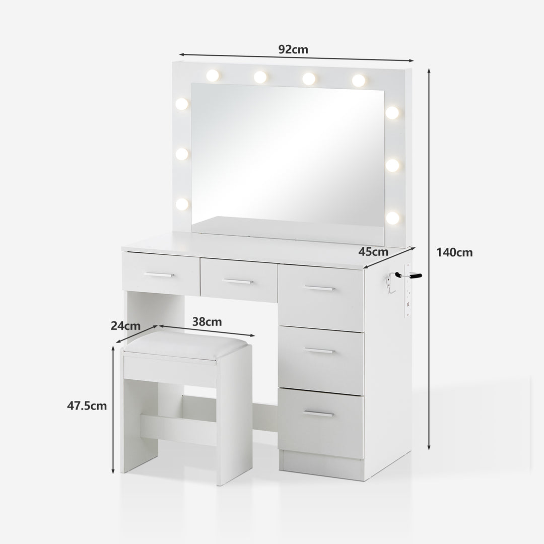 Hollywood White Dressing Table Set [5 Drawers][Outlet Equipped]