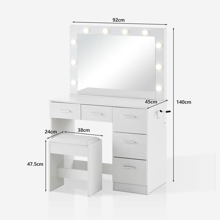 Hollywood White Dressing Table Set [5 Drawers][Outlet Equipped]