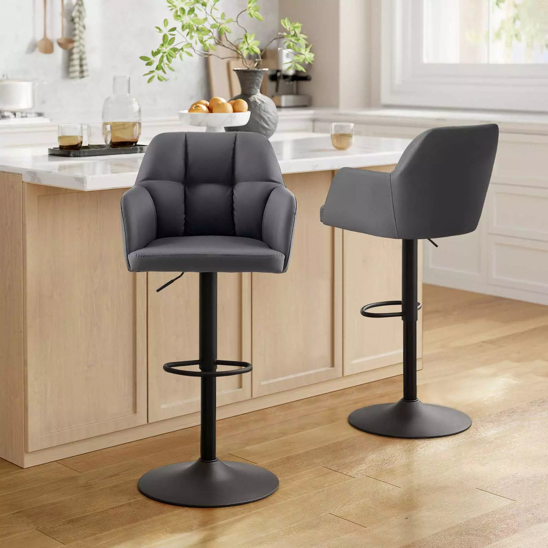 Edion Swivel Bar Stool [Set of 2] [Height Adjustable] [PU Leather]