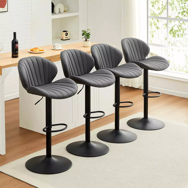 Caryol Swivel Bar Stool [Set of 2] [Height Adjustable] [PU Leather]