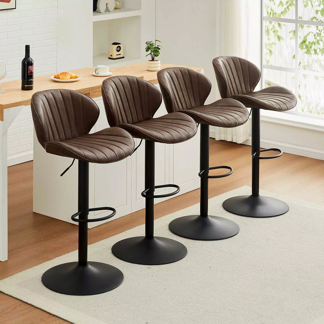 Caryol Swivel Bar Stool [Set of 2] [Height Adjustable] [PU Leather]