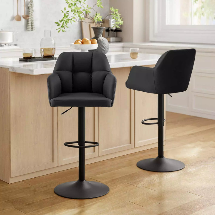 Edion Swivel Bar Stool [Set of 2] [Height Adjustable] [PU Leather]