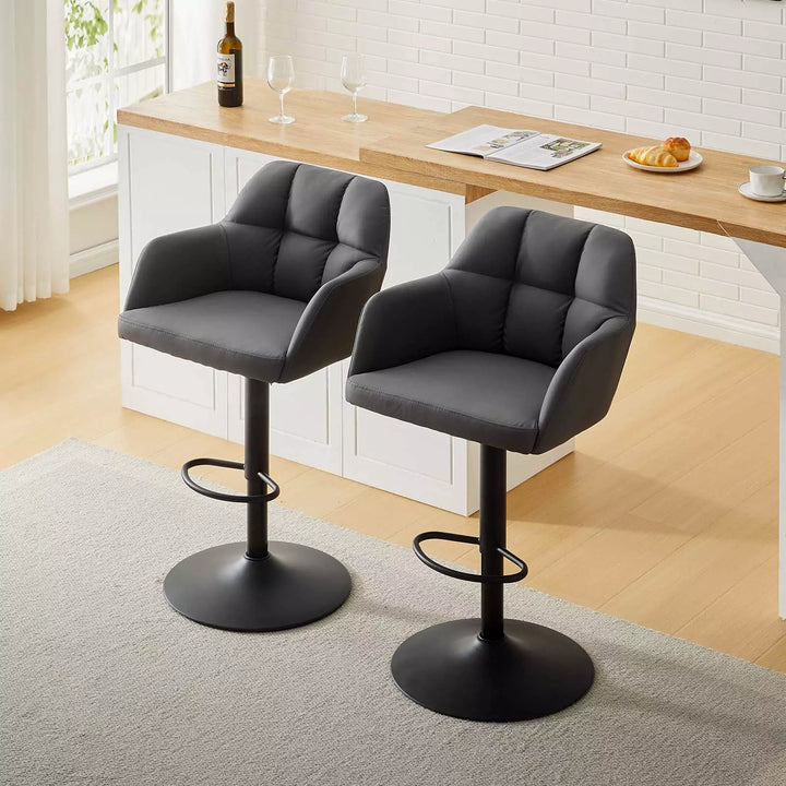 Edion Swivel Bar Stool [Set of 2] [Height Adjustable] [PU Leather]