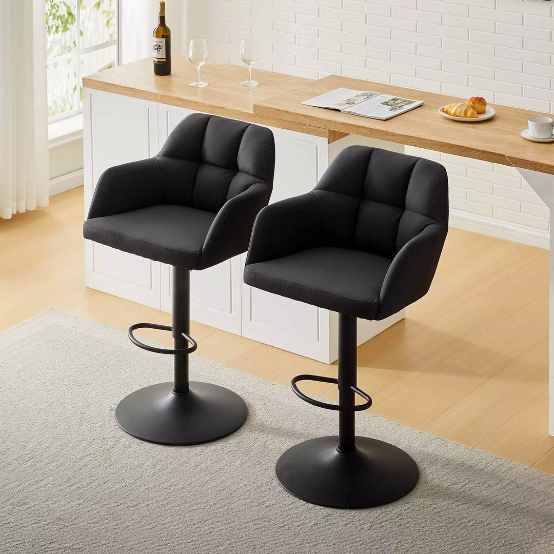 Edion Swivel Bar Stool [Set of 2] [Height Adjustable] [PU Leather]