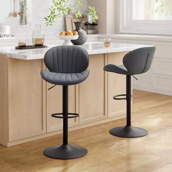 Caryol Swivel Bar Stool [Set of 2] [Height Adjustable] [PU Leather]