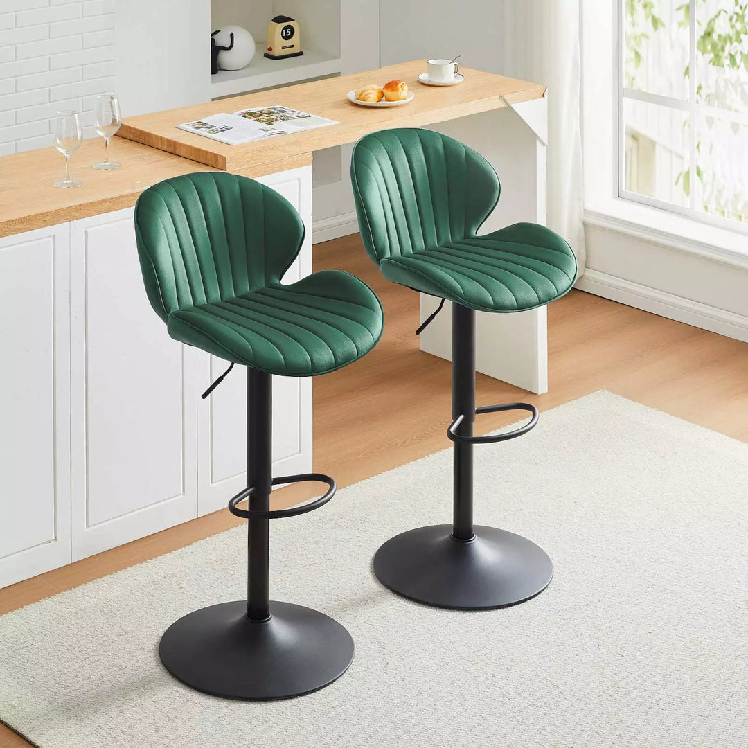 Caryol Swivel Bar Stool [Set of 2] [Height Adjustable] [Velvet]