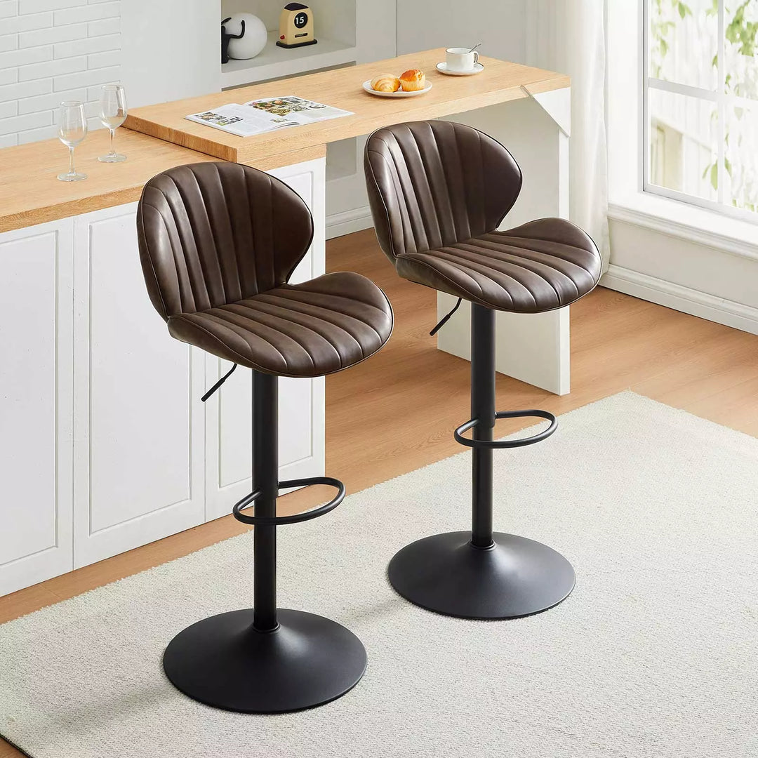 Caryol Swivel Bar Stool [Set of 2] [Height Adjustable] [PU Leather]