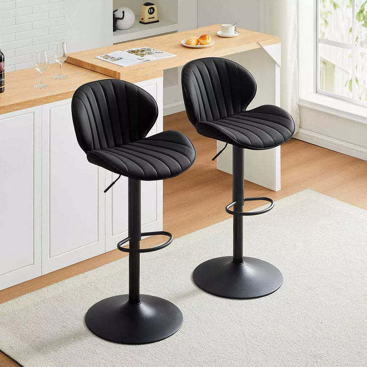 Caryol Swivel Bar Stool [Set of 2] [Height Adjustable] [PU Leather]