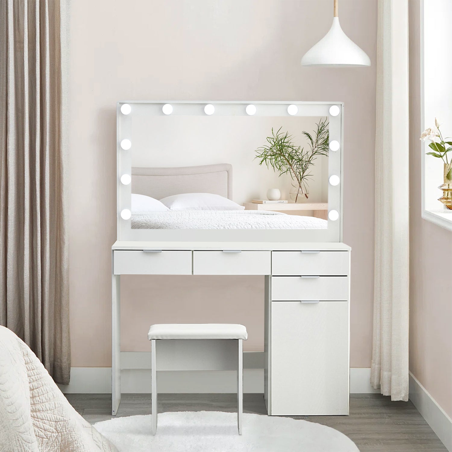 White dresser with store vanity mirror