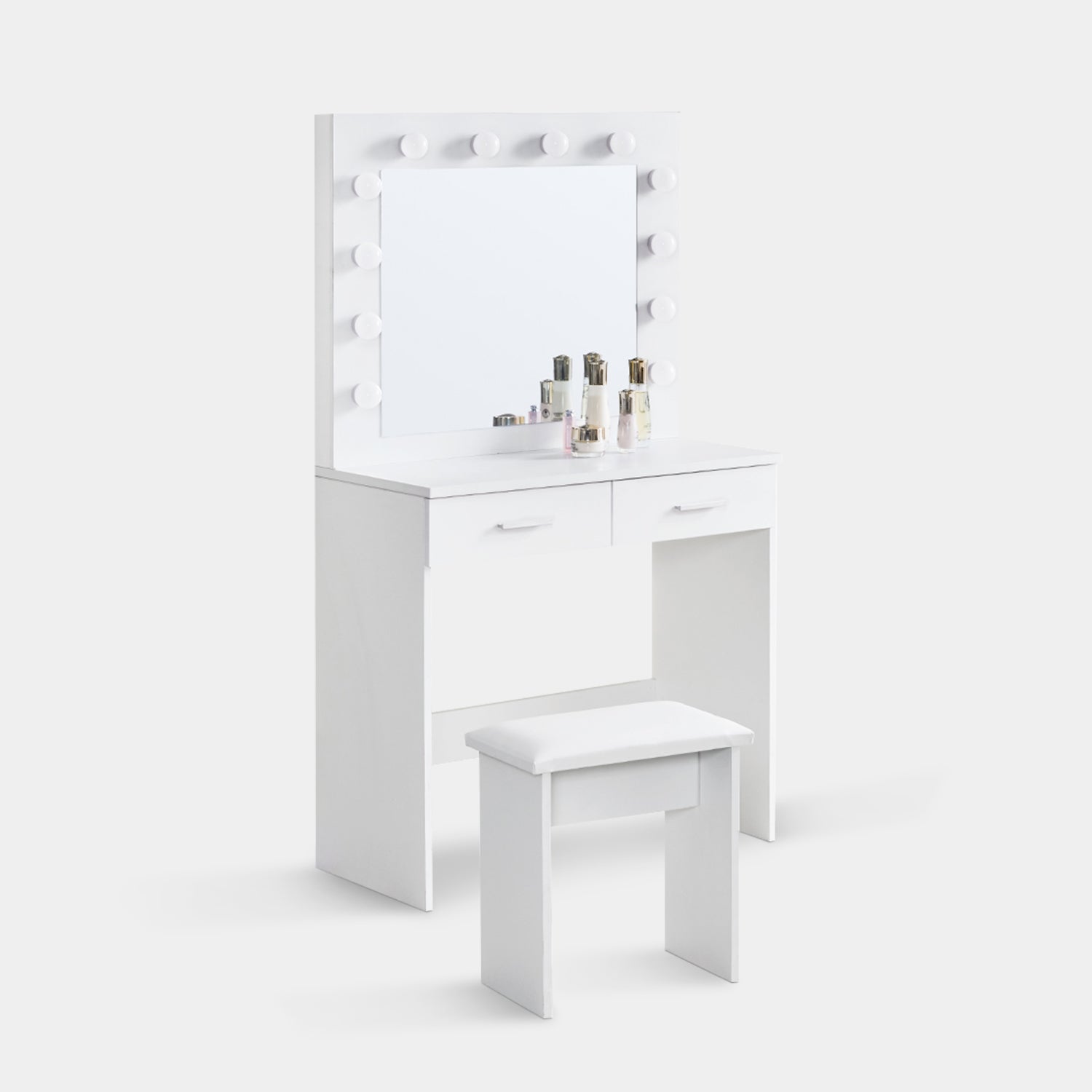 White large dressing table shop with mirror and led lights