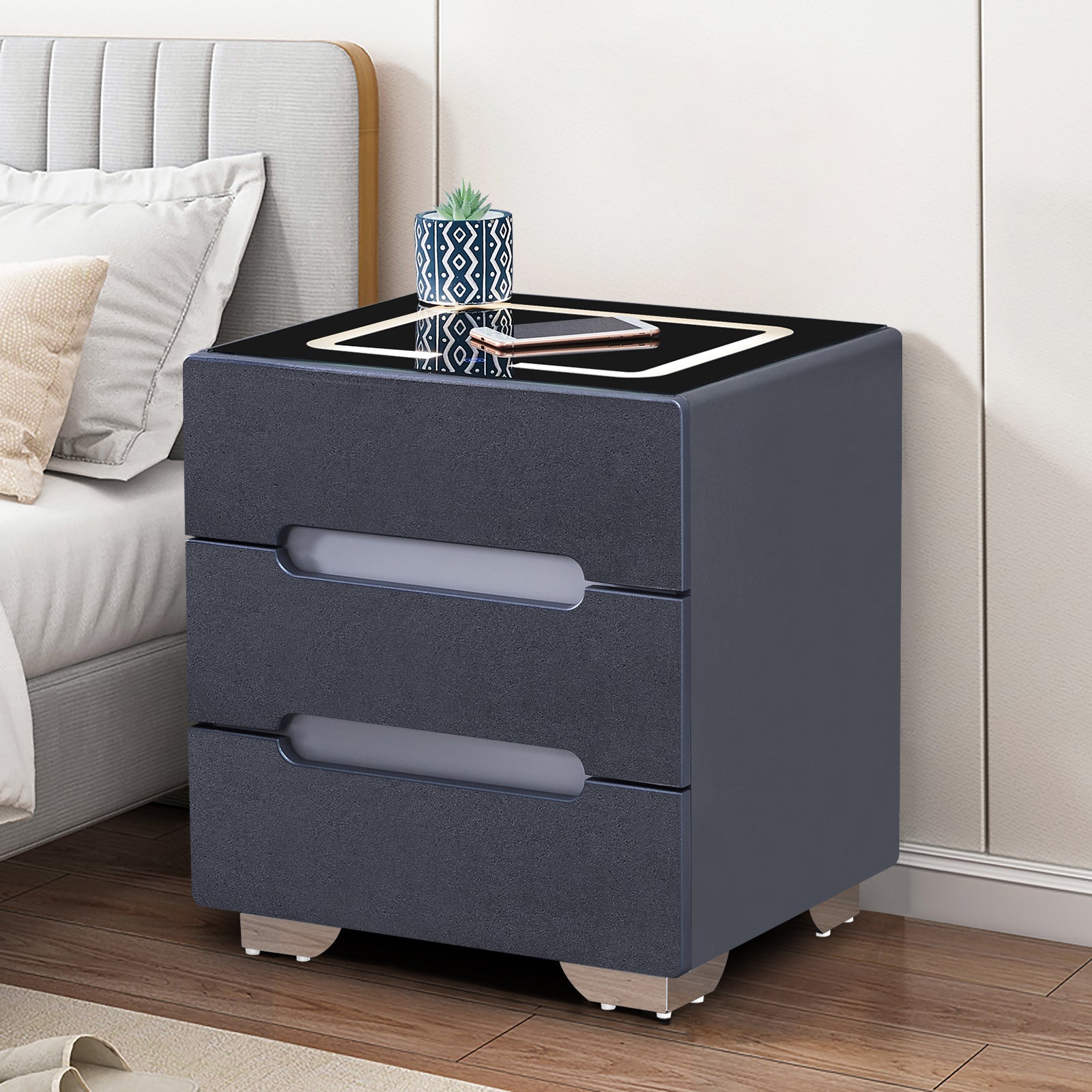 Clipop Erinn Modern LED Nightstand with Wireless Charging Station